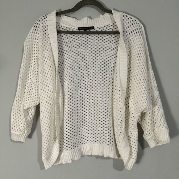 Preston & York Sweaters - Preston & York White Cotton Open Knit Cardigan L